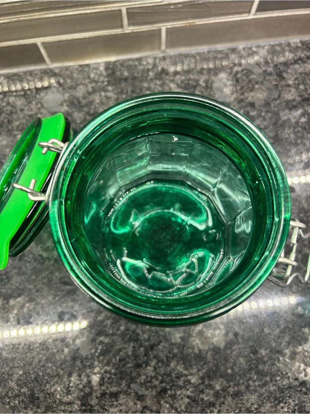 TEAL JUNIPER GREEN 12 PANELED CANISTER JAR Kitchen Locking Bale Lid New Seal